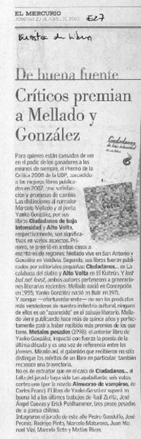 Críticos premian a Mellado y González Críticos premian a Mellado y González