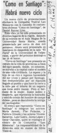 "Como en Santiago", habrá nuevo ciclo. "Como en Santiago", habrá nuevo ciclo.
