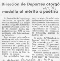 Dirección de deportes otorgó medalla al mérito a poetisa. Dirección de deportes otorgó medalla al mérito a poetisa.