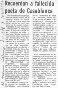 Recuerdan a fallecido poeta de Casablanca Recuerdan a fallecido poeta de Casablanca