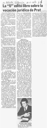 La "U" editó libro sobre la vocación jurídica de Prat. La "U" editó libro sobre la vocación jurídica de Prat.