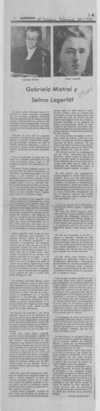 Gabriela Mistral y Selma Lagerlöf Gabriela Mistral y Selma Lagerlöf