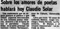 Sobre los amores de poetas hablará hoy Claudio Solar. Sobre los amores de poetas hablará hoy Claudio Solar.