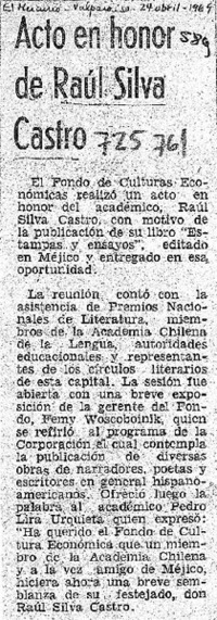 Acto en honor de Raúl Silva Castro. Acto en honor de Raúl Silva Castro.