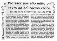Profesor porteño edita un texto de educación cívica. Profesor porteño edita un texto de educación cívica.