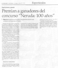 Premian a ganadores del concurso "Neruda: 100 años" Premian a ganadores del concurso "Neruda: 100 años"