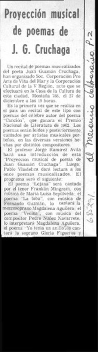 Proyección musical de poemas de J. G. Cruchaga. Proyección musical de poemas de J. G. Cruchaga.