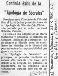 Continúa éxito de la "Apología de Sócrates". Continúa éxito de la "Apología de Sócrates".