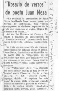 "Rosario de versos" de poeta Juan Meza. "Rosario de versos" de poeta Juan Meza.