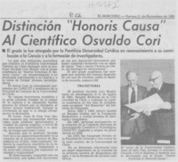 Distinción "Honoris causa" al científico Osvaldo Cory Distinción "Honoris causa" al científico Osvaldo Cory