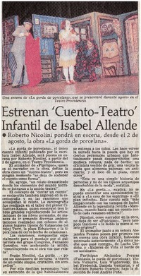 Estrenan "Cuento-teatro" infantil de Isabel Allende Estrenan "Cuento-teatro" infantil de Isabel Allende