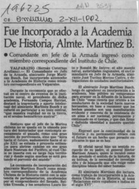 Fue incorporado a la Academia de Historia, Almte. Martínez B. Fue incorporado a la Academia de Historia, Almte. Martínez B.