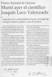 Murió ayer el científico Joaquín Luco Valenzuela Murió ayer el científico Joaquín Luco Valenzuela