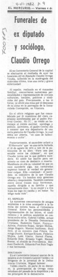 Funerales de ex diputado y sociólogo, Claudio Orrego. Funerales de ex diputado y sociólogo, Claudio Orrego.