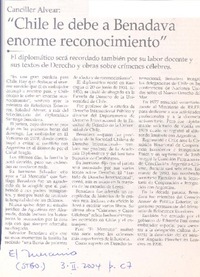 "Chile le debe a Benadava enorme reconocimiento" "Chile le debe a Benadava enorme reconocimiento"
