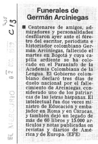 Funerales de Gernmán Arciniegas. Funerales de Gernmán Arciniegas.