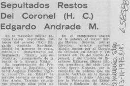 Sepultados restos del Coronel (H. C.) Edgardo Andrade M. Sepultados restos del Coronel (H. C.) Edgardo Andrade M.