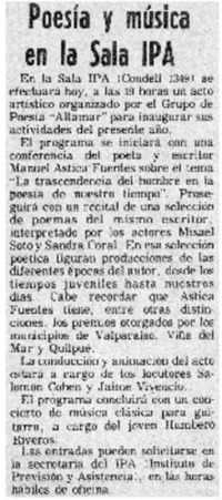 Poesía y música en la sala IPA. Poesía y música en la sala IPA.