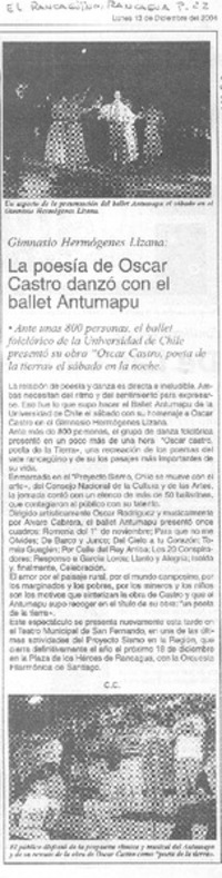 La poesía de Oscar Castro sanzó con el ballet Antumapu La poesía de Oscar Castro sanzó con el ballet Antumapu