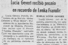 Lucía Gevert recibió premio en recuerdo en Lenka Franulic. Lucía Gevert recibió premio en recuerdo en Lenka Franulic.