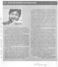Carta del escritor Luis Sepúlveda Carta del escritor Luis Sepúlveda