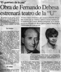 Obra de Fernando Debesa estrenará teatro de la "U" Obra de Fernando Debesa estrenará teatro de la "U"
