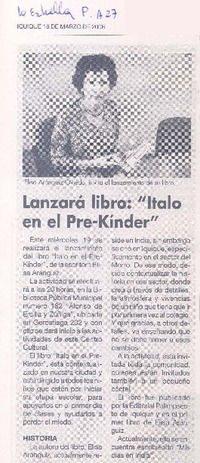Lanzará libro: "Italo en el Pre-Kinder" Lanzará libro: "Italo en el Pre-Kinder"