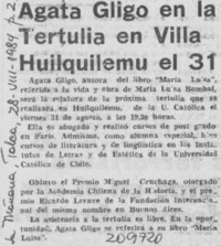 Agata Gligo en la tertulia en Villa Huilquilemu el 31 Agata Gligo en la tertulia en Villa Huilquilemu el 31