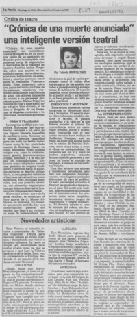 "Crónica de una muerte anunciada" una inteligente versión teatral "Crónica de una muerte anunciada" una inteligente versión teatral