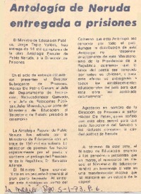 Antología de Neruda entregada a prisiones. Antología de Neruda entregada a prisiones.