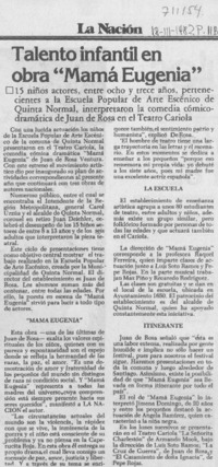 Talento infantil en obra "Mamá Eugenia". Talento infantil en obra "Mamá Eugenia".