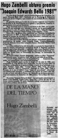 Hugo Zambelli obtuvo premio "Joaquín Edwards Bello 1981". Hugo Zambelli obtuvo premio "Joaquín Edwards Bello 1981".