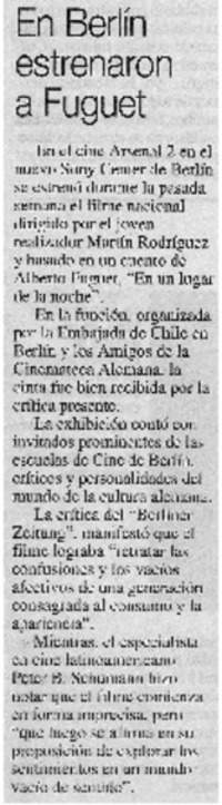 En Berlín estrenaron a Fuguet. En Berlín estrenaron a Fuguet.