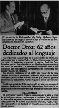 Doctor Oroz : 62 años dedicados al lenguaje Doctor Oroz : 62 años dedicados al lenguaje