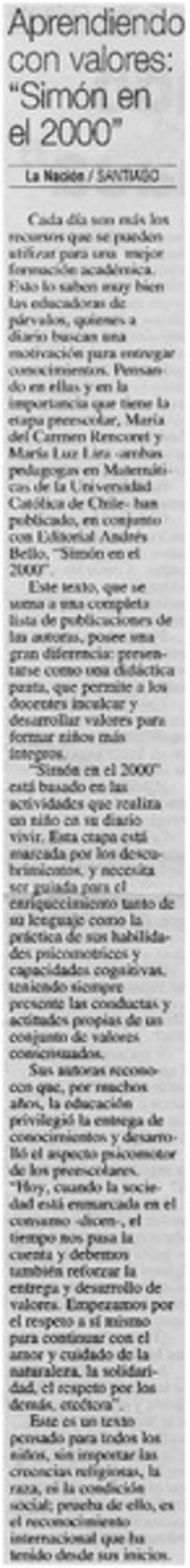 Aprendiendo con valores : "Simón en el 2000" Aprendiendo con valores : "Simón en el 2000"