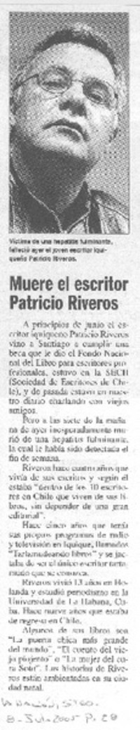 Muere es escritor Patricio Riveros Muere es escritor Patricio Riveros