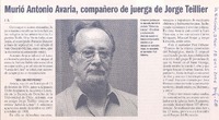 Murió Antonio Avaria, compañero de juerga de Jorge Teillier Murió Antonio Avaria, compañero de juerga de Jorge Teillier