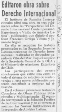 Editaron obra sobre derecho internacional. Editaron obra sobre derecho internacional.