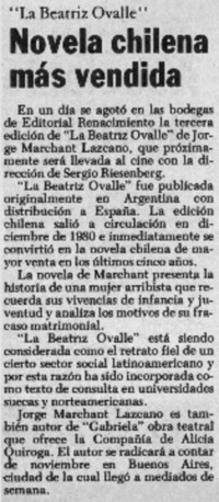 Novela chilena más vendida. Novela chilena más vendida.
