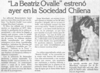La Beatriz Ovalle" estrenó ayer en la sociedad chilena. La Beatriz Ovalle" estrenó ayer en la sociedad chilena.