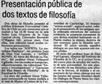 Presentación pública de dos textos de filosofía. Presentación pública de dos textos de filosofía.