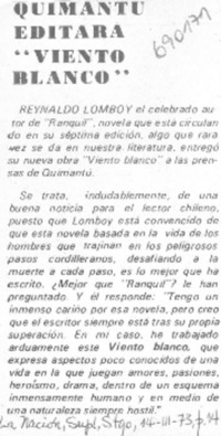 Quimantú editara "Viento blanco". Quimantú editara "Viento blanco".