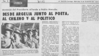 Desde Argelia junto al poeta, al chileno y al político. Desde Argelia junto al poeta, al chileno y al político.