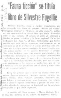 "Fauna ficción" se titula libro de Silvestre Fugellie. "Fauna ficción" se titula libro de Silvestre Fugellie.