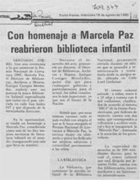 Con homenaje a Marcela Paz reabrieron biblioteca infantil. Con homenaje a Marcela Paz reabrieron biblioteca infantil.