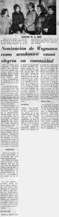 Nominación de Wegmann como académico causó alegría en comunidad. Nominación de Wegmann como académico causó alegría en comunidad.