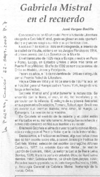 Gabriela Mistral en el recuerdo. Gabriela Mistral en el recuerdo.