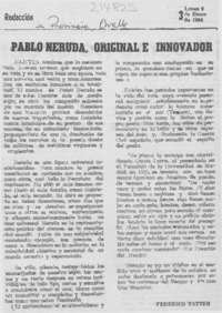 Pablo Neruda, original e innovador Pablo Neruda, original e innovador