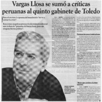 Vargas Llosa se sumó a críticas peruanas al quinto gabinete de Toledo Vargas Llosa se sumó a críticas peruanas al quinto gabinete de Toledo