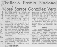 Falleció premio nacional José Santos González Vera. Falleció premio nacional José Santos González Vera.